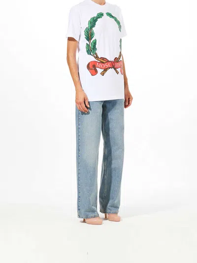 Moschino Laurel Wreath Graphic Print Crew Neck In White