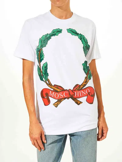 Moschino Laurel Wreath Graphic Print Crew Neck In White