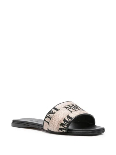 Max Mara Logo Mules Flat Sole Open Toe Design In Blue