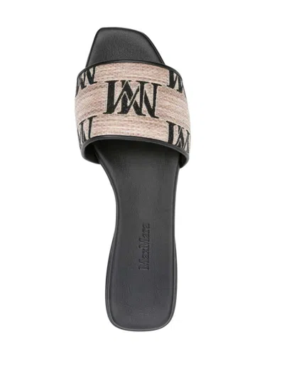 Max Mara Logo Mules Flat Sole Open Toe Design In Blue