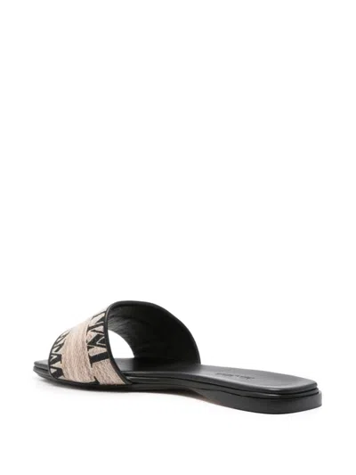 Max Mara Logo Mules Flat Sole Open Toe Design In Blue