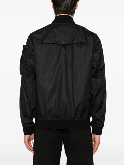 Stone Island Nylon Bomber Jacket Arm Pocket Ribbed In Black