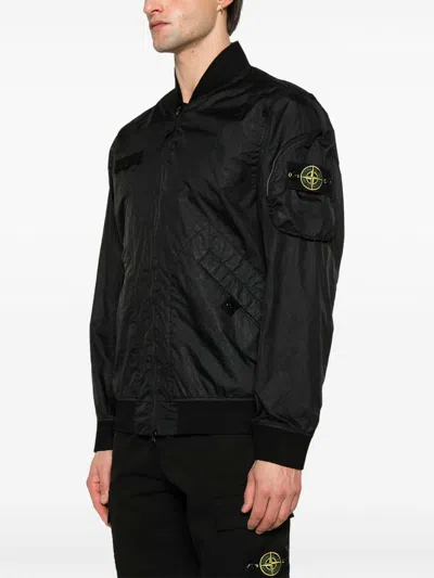 Stone Island Nylon Bomber Jacket Arm Pocket Ribbed In Black