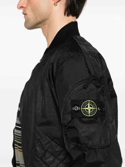 Stone Island Nylon Bomber Jacket Arm Pocket Ribbed In Black