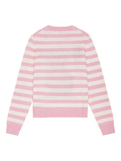 Ganni Striped Graphic Wool Mix Bunny Crewneck In Multi