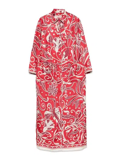 F.r.s For Restless Sleepers Printed Silk Long Shirtdress In Red