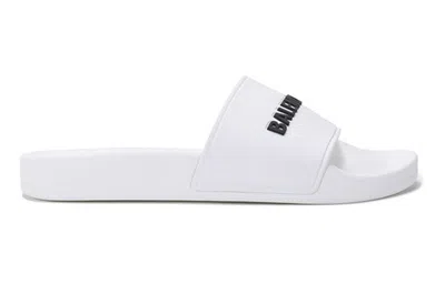 Balenciaga Rounded Toe Flat Rubber Slide Sandals In White