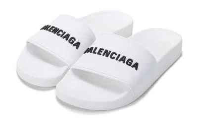 Balenciaga Rounded Toe Flat Rubber Slide Sandals In White