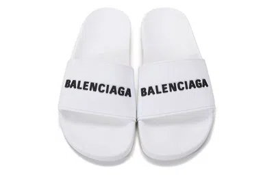 Balenciaga Rounded Toe Flat Rubber Slide Sandals In White