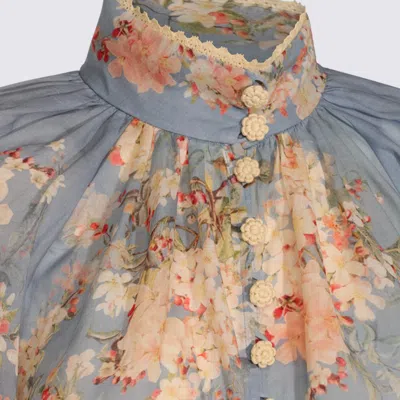 Zimmermann Cascadian Lace-trimmed Floral-print Ramie Blouse In Blue