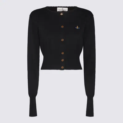 Vivienne Westwood Bea Black Cardigan With Orb Embroidery And Branded Button In Cotton And Cashmere Woman In Black
