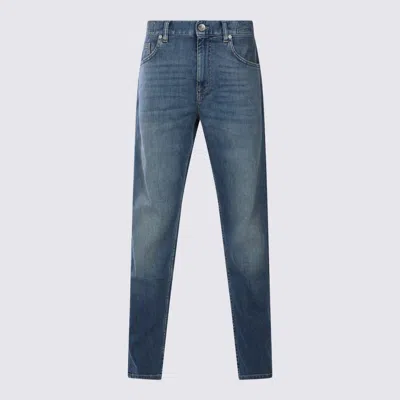 Eleventy Straight Trousers With Belt Loops And Faded Wash In Blue