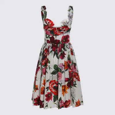 Dolce & Gabbana White Anemoni Print Cotton Midi Dress In Multi