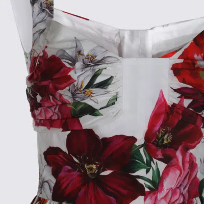 Dolce & Gabbana White Anemoni Print Cotton Midi Dress In Multi
