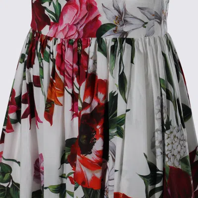 Dolce & Gabbana White Anemoni Print Cotton Midi Dress In Multi