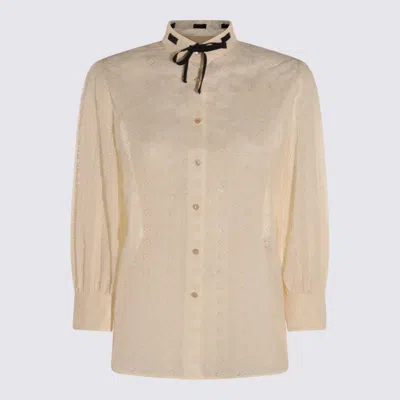 Valentino Embroidered Bow Stand Collar Long Sleeve Top In Neutral