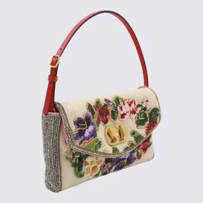 Valentino Vain Soft Leather-trimmed Embellished Canvas Shoulder Bag In Multi