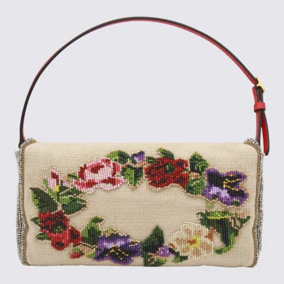 Valentino Vain Soft Leather-trimmed Embellished Canvas Shoulder Bag In Multi