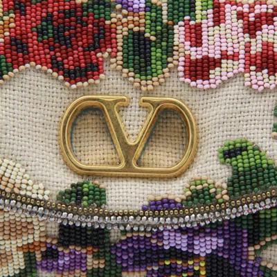 Valentino Vain Soft Leather-trimmed Embellished Canvas Shoulder Bag In Multi