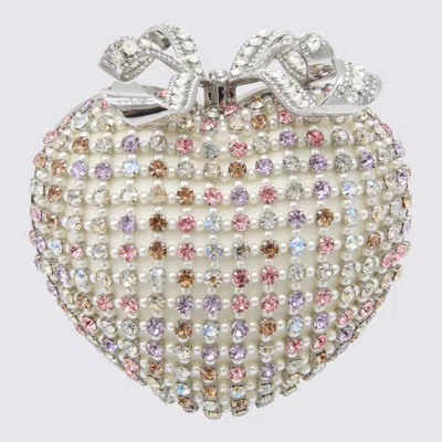 Self-portrait Multicolor Multi-crystal Heart Clutch Bag In Red
