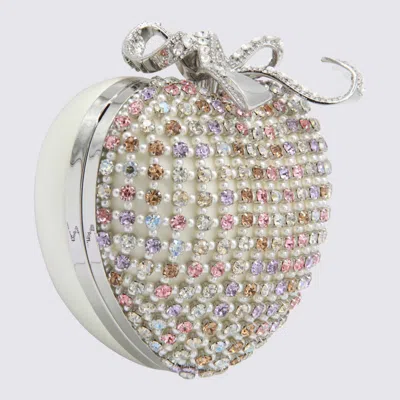 Self-portrait Multicolor Multi-crystal Heart Clutch Bag In Red