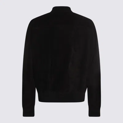 Rick Owens Leather Jacket With High Collar And Ribbed Accents In Black