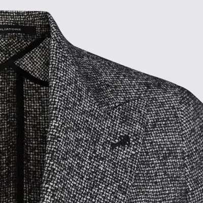 Tagliatore Textured Fabric Double-breasted Front Pockets Notch Lapel In Gray