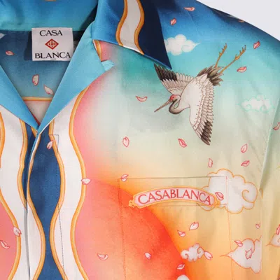 Casablanca Tennis Club Convertible-collar Printed Silk-twill Shirt In Blue