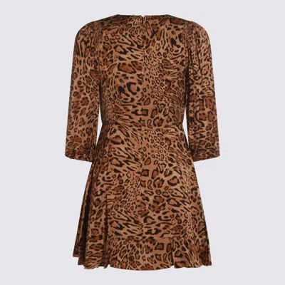 Twinset Leopard-print Puff-sleeve Mini Dress In Brown