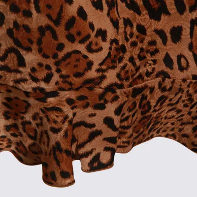 Twinset Leopard-print Puff-sleeve Mini Dress In Brown