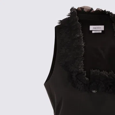 Alexander Mcqueen Lace Trimmed Satin Top With Adjustable Straps In Brown