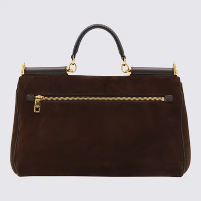 Dolce & Gabbana Sicily Small Leather-trimmed Suede Shoulder Bag In Brown