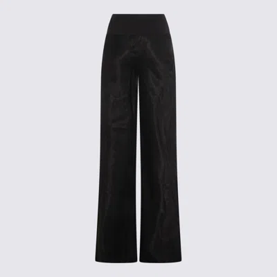 Rick Owens High Waist Wide Leg Trousers With Satin Finish In Black