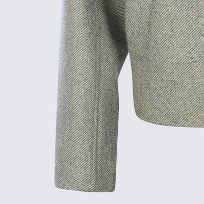 Jil Sander Collared Long Sleeve Textured Fabric Jacket In Green