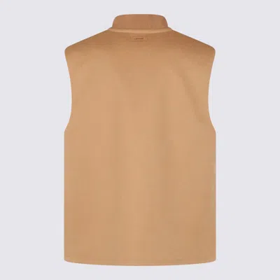 Lardini Ribbed Collar Sleeveless Design Front Pockets Jacket In Brown