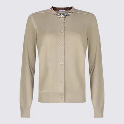 Burberry Check Trim Wool Cardigan In Sand