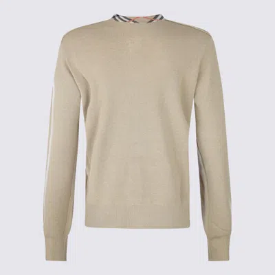 Burberry Check Trim Wool Cardigan In Sand