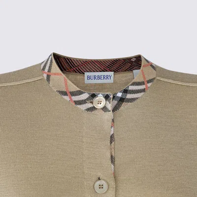 Burberry Check Trim Wool Cardigan In Sand