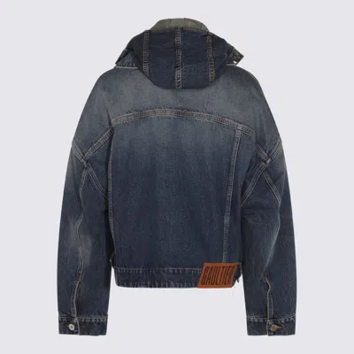 Jean Paul Gaultier Stitched Contrast Hooded Jacket With Front Pockets In Blue