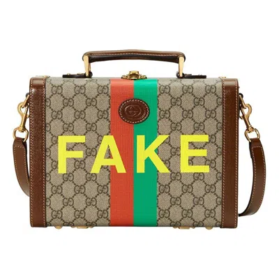 Gucci Fake Not Series Alphabet Stripe Printing Logo Leather Logo Canvas Handbag Unisex / Brown