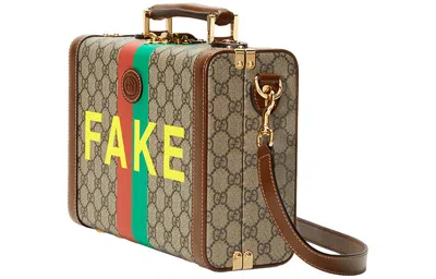 Gucci Fake Not Series Alphabet Stripe Printing Logo Leather Logo Canvas Handbag Unisex / Brown