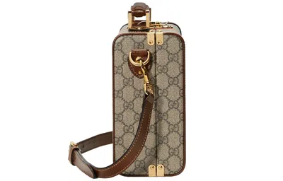 Gucci Fake Not Series Alphabet Stripe Printing Logo Leather Logo Canvas Handbag Unisex / Brown