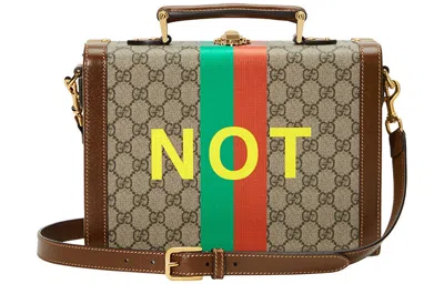 Gucci Fake Not Series Alphabet Stripe Printing Logo Leather Logo Canvas Handbag Unisex / Brown