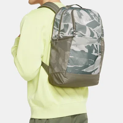Nike Training Zipper  Fabric Schoolbag Backpack Unisex Light Green Grey In Gray