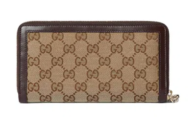 Gucci (wmns)  Luce Zip Around Wallet 'beige Ebony Canvas' In Sand