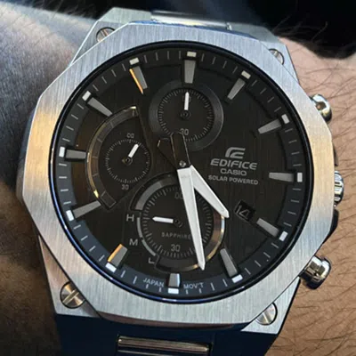 Casio Edifice Solar Powered Quartz Waterproof Sapphire Crystal Mens Silver Analog