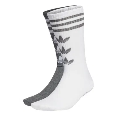 Adidas Originals Adidas Trefoil Crew Socks 2 Pairs 'white Grey' In Multi