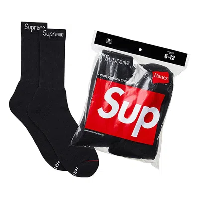 Supreme X Hanes Crew Socks (4 Pack) 'black'