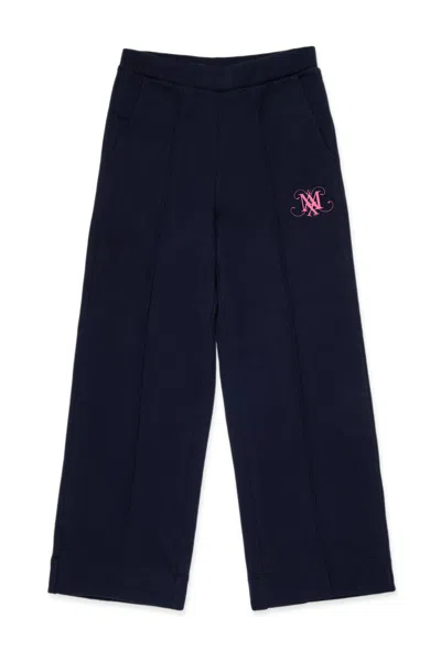 Max & Co Fleece Straight Pants With Ribbing In Blue
