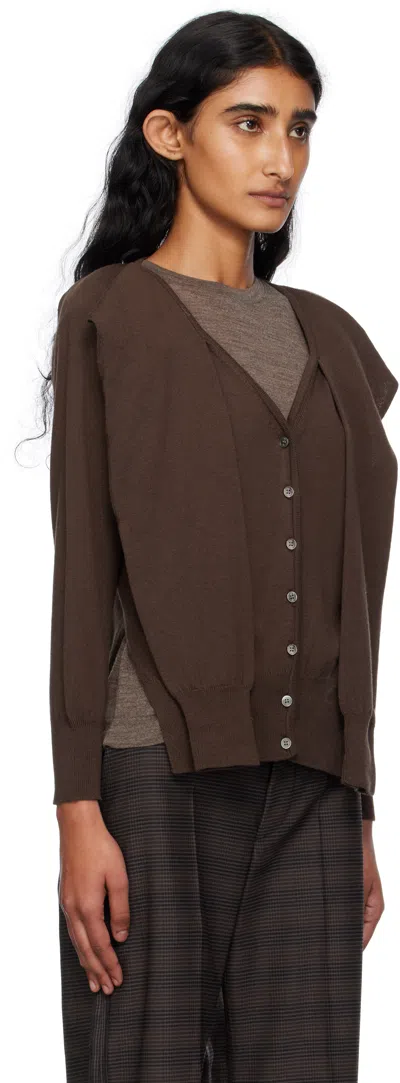 Open Yy Sleeve Layered Cardigan In Brown